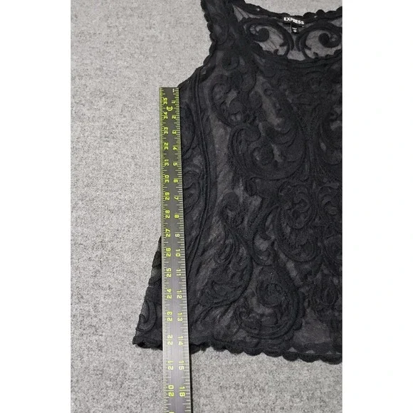 Express Black Sheer Lace Tank Top Women's Size XS Gothic Boho Embroidered Mesh - Picture 6 of 7
